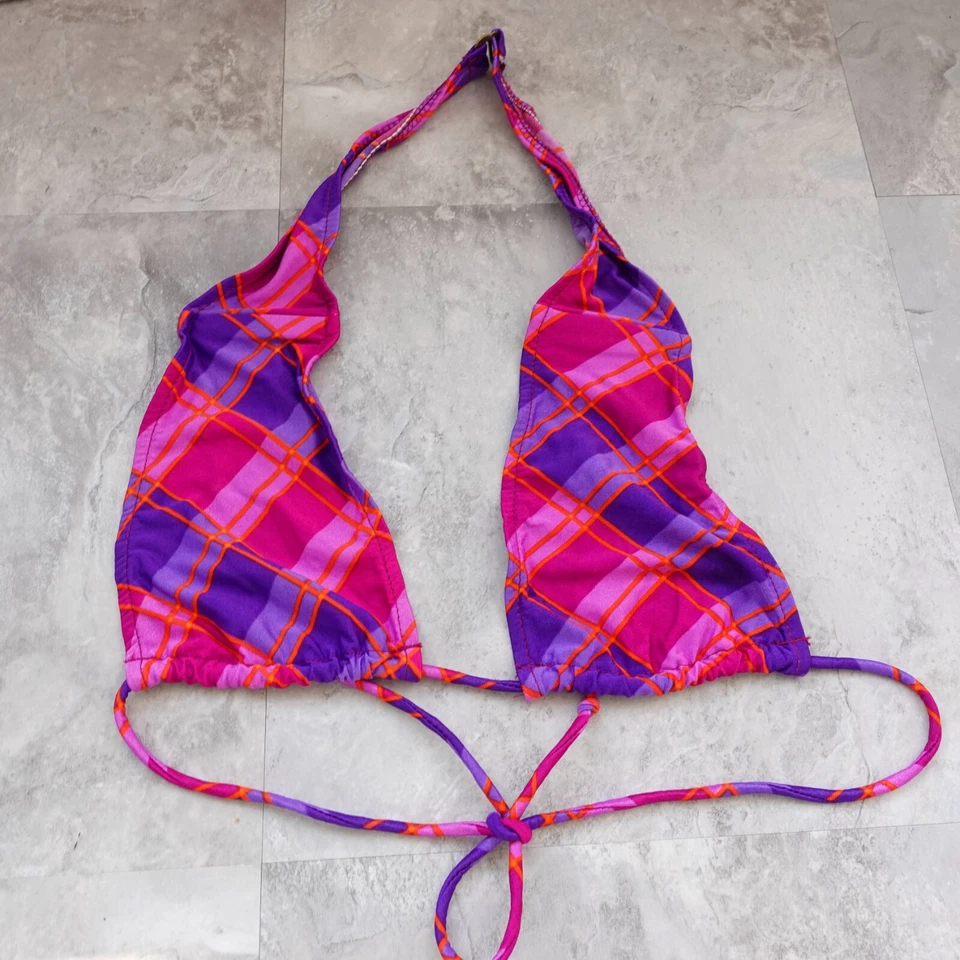 Top de bikini rosa a cuadros halter brallete niñas 13 14 traje de baño playa nadar verano Foto 1 de 4