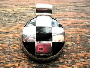 Sterling Silver and Black Onyx 1 1/2" Circular Pendant with 1/2 Wide Bail - Picture 1 of 2