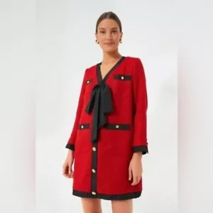 Pomander Place NUOVO Mini Abito Rosso Coco Tweed Manica Lunga Retrò Preppy Taglia XL - Foto 1 di 13