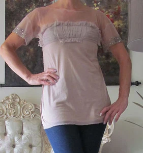 VALENTINO Runway Beige Tulle/Mash/Chiffon Ruffled dress-y top/blouse US 4-6,XS-S - Picture 1 of 11