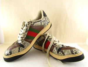 Gucci Mens Screener Snakeskin Sneaker Beige-Black/Brown US Sz 9.5 - Picture 1 of 18