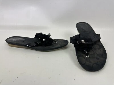 COACH Serenity Black Patent Leather Flip Flops Sandals Bling Charm Size 8.5 B - Image 1 of 4