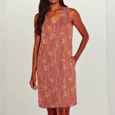 Orvis Linen Blend Mini Dress XXL Floral Brick Pockets Shirt Tank Minimal Cotton - Image 1 of 4