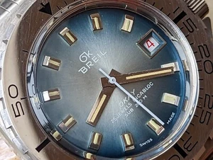 Vintage 1970s OK Breil 20 ATM Diver w/Iced Baby Blue Dial,Patina,All SS PCG Case - Picture 1 of 21
