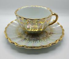 HandPainted Thailand Tea/Coffee Cup And Saucer - Gold On Opalescent Background