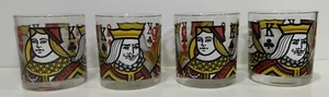 Vintage Low Ball Whiskey Brille Casino Karten König & Königin Barware (4er Set) - Bild 1 von 6