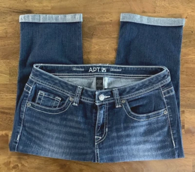 De colección Apt 9 Skimmer Denim Elastizado Envejecido Lavado Oscuro Puños Talla 6 Entrepierna 16 Foto 1 de 3