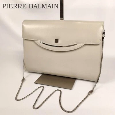 Bolso de Hombro Pierre Balmain Vintage Años 70 80 Cuero Crema Solapa Cadena Foto 1 de 4