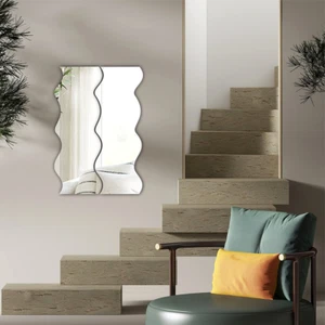 Acrylic Mirror Strong Shatter Resistant Sharp Reflection No DIY Pair of Wavy - Picture 1 of 5