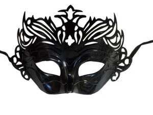 Black Venetian Laser Cut Mardi Gras Masquerade Half Mask Crown - Picture 1 of 1