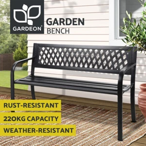 Gardeon Garden Bench Seat Steel Outdoor Lounge Patio Furniture Park Chair Black - Picture 1 of 8