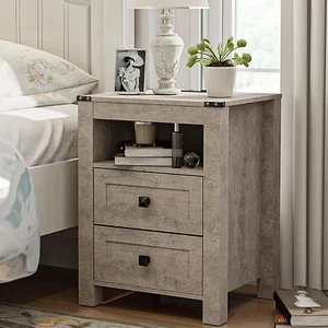 EasyCom Nightstand with Charging Station, Bedside Table, End Table Grey  - Picture 1 of 7