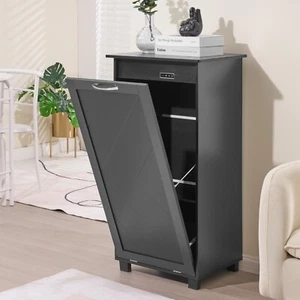 Kitchen Cabinet Wooden Tilt-Out Trash Can w/Negative Ion & Deodorizing Trash Bin - Picture 1 of 34