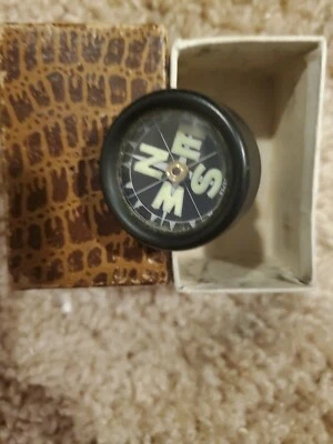 Vintage Pin-on Compass Japan Land Stem Black Brass Liquid Filled - Orig. Box - Image 1 of 4