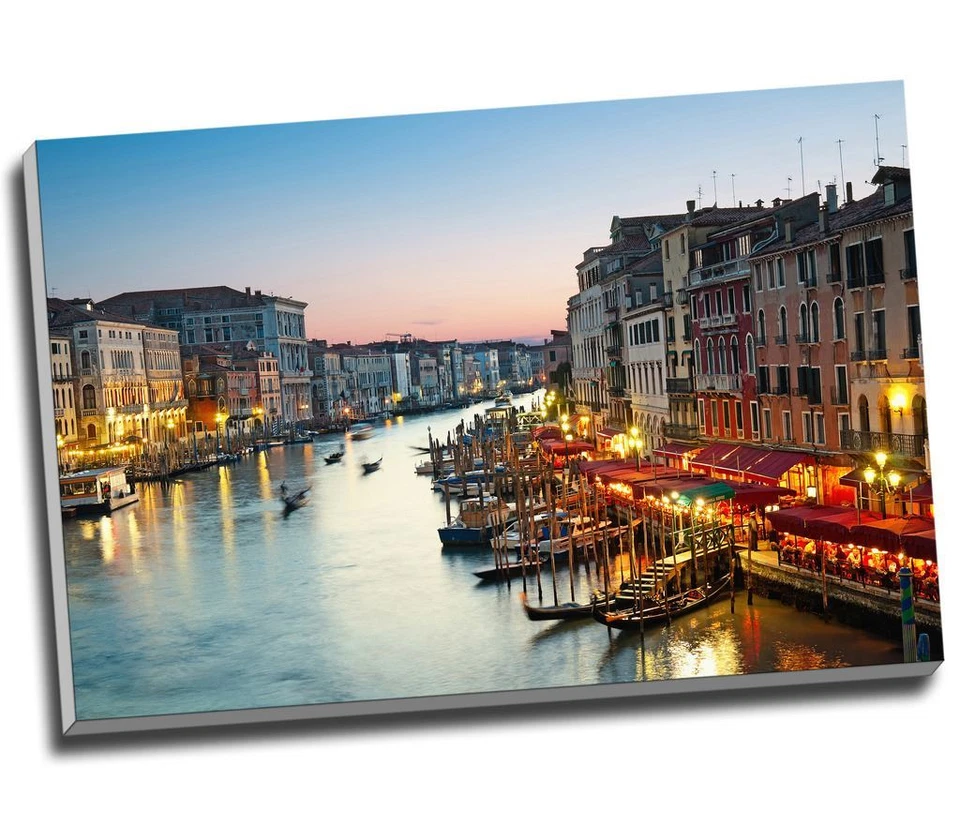 Venice Canvas Grand Canal After Sunset, Canvas Print Large A1 30x20" - Image 1 of 1
