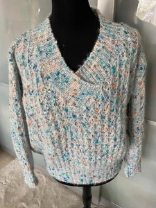 Damen Mohair Pullover Größe 40/42,Made in Italy.Farbe:Weiß/Türkis/Orange/Blau - Bild 1 von 3