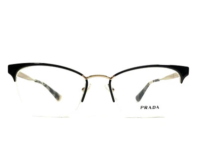 Prada Eyeglasses Frames VPR65Q QE3-1O1 Black Gold Cat Eye Half Rim 51-17-140 - Image 1 of 4
