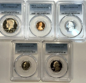 1982-S Proof Set Date 5 Coin Newly Graded PCGS PR69 DCAM Perfect Gift - Picture 1 of 2