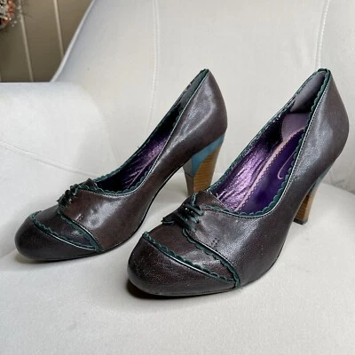 Tacones Oxford de cuero con licencia poética EU 41 estilo vintage mod marrón verde Foto 1 de 4