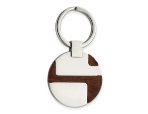 Stainless Steel Polished Wood Inlay Key Ring Chain - Picture 1 of 4