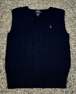 Polo Ralph Lauren Youth Boys Navy Blue Cable Knit Sweater Vest Size 5 - Picture 1 of 5