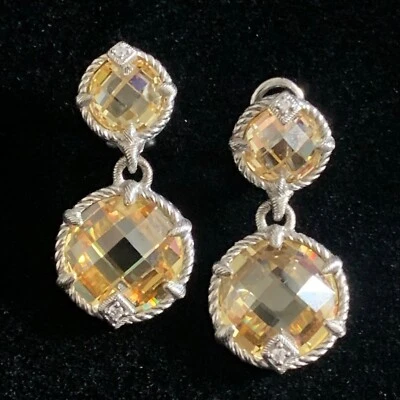 Pendientes de clip Omega Judith Ripka amarillo canario circonita cúbica plata de ley Estate 1,35" Foto 1 de 4