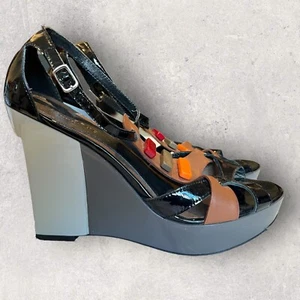 Sandalias Lola Cruz para mujer altas gris charol de cuña negras Reino Unido 7 UE 40 - Imagen 1 de 4