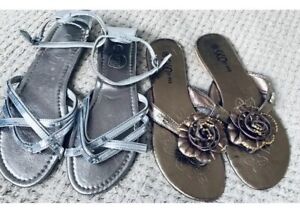 ladies shoes size 6 (39) sandals flip flop mules gold silver floral summer glitz