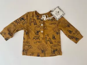 NEW Kate Quinn Long Sleeve Henley Button Shirt Top Brown Bear Bamboo 3-6M - Picture 1 of 3