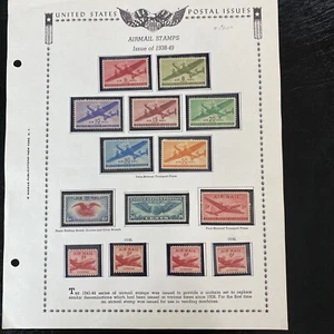 US Commemorative Airmail Stamps 1938 - 1949 Rare Unhinged 1 Page Set - Picture 1 of 3