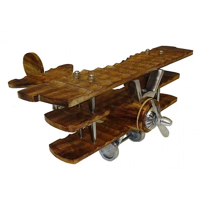 Dekoratives Holz-Modell Propeller-Flugzeug Dreidecker Büro Dekoration Vintage - Bild 1 von 3