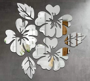 Pegatinas de pared con espejo acrílico 3D plateadas 6 piezas autoadhesivas decoración de azulejos hágalo usted mismo - Imagen 1 de 5