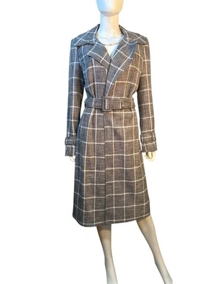 Gabardina gris/blanco con cinturón a cuadros del mercado negro de la Casa Blanca para mujer talla M usada en excelente estado Foto 1 de 4