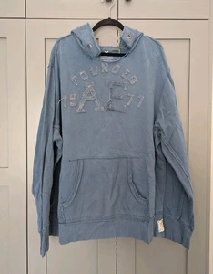 Vintage Y2K American Eagle Hoodie Mens XXL Blue Sweatshirt Distressed Streetwear - Picture 1 of 12