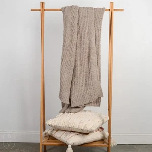 $165 Barefoot Dreams CozyChic Ribbed Throw, Sand (Discontinued) 54"x 72" - Picture 1 of 3