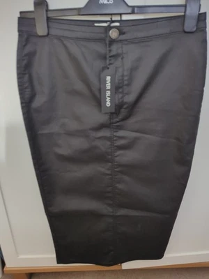BNWT River Island Black Faux Leather Pencil Skirt Size 12 with Zip - Image 1 of 3