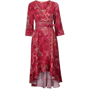 Odd Molly Anthropologie Wrap dress high low ruffle floral Raspberry pink Medium - Picture 1 of 16