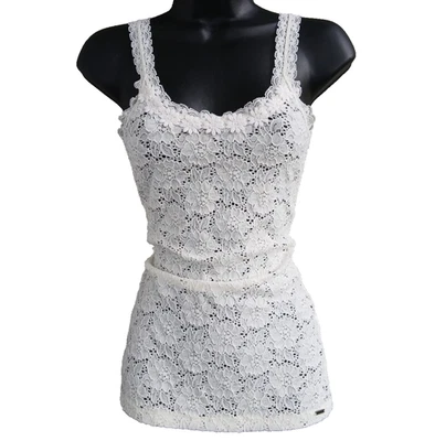 Camiseta sin mangas Hollister estilo Y2K extra pequeña con detalle de flores de encaje blanco sin mangas Foto 1 de 4