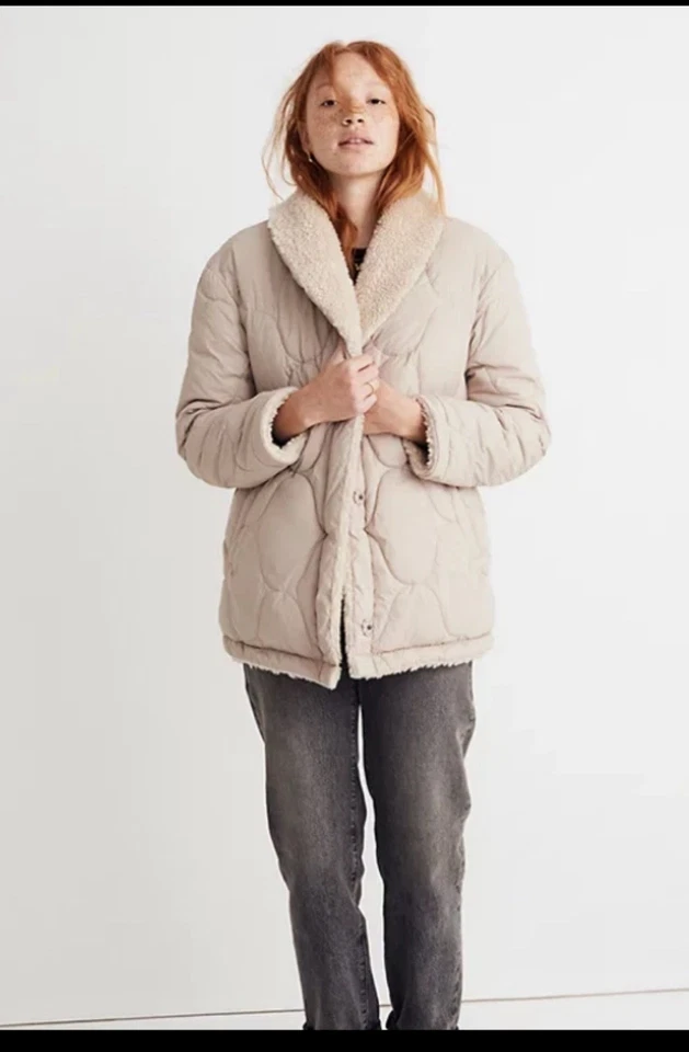 Madewell Womens $228 Reversible Quilted Faux Shearling Jacket Size L NG659 - Изображение 1 из 1