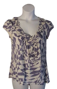 Anthropologie M Blue White Rosette Neckline Knit Shirt Top - Picture 1 of 3