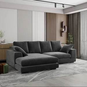 Daisy Convertible Sectional Velvet Sofa Couch L-Shaped in Black Color - Picture 1 of 10
