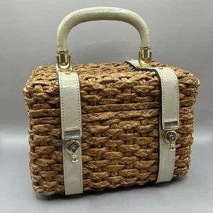 VTG Tano of Madrid Purse Wicker Woven Box Case Top Handle Retro Coastal 60s 70s - Picture 1 of 15