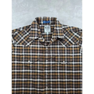 Ely Cattleman Shirt Mens Large Plaid Western Snap Long Sleeve Brown Cowboy Rodeo - Picture 1 of 8