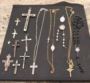 15 Vintage/Antique Rosary Crucifix Lot St. Anthony St. Dynphna Medal - Picture 1 of 12
