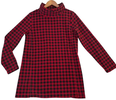 Vestido Lands End Niñas Pequeño 6-8 Rojo Negro A Cuadros Polar Cuello Simulado Manga Larga Foto 1 de 4