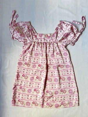 Mini Vestido Babydoll Rosa 100% Seda Floral Mangas Abullonadas Niña Talla 6 Foto 1 de 4