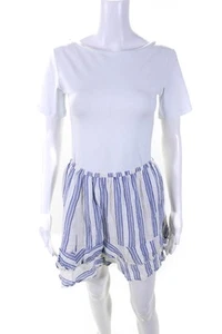 Love Shack gonna a righe blu fantasia donna cotone con orlo pompon taglia S - Foto 1 di 6