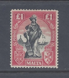 MALTA  GV 1922  £1  BLACK AND CARMINE-RED (WMK SIDEWAYS) MINT HINGED  SG 139 - Picture 1 of 2