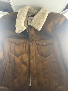 Levi's Brown Suede Sherpa Lined Trucker Full Zip Jacket Pockets Men's S Outdoor - Picture 1 of 3