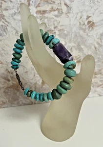 Vintage Turquoise and Amethyst Chunk 7" Bracelet - Picture 1 of 7